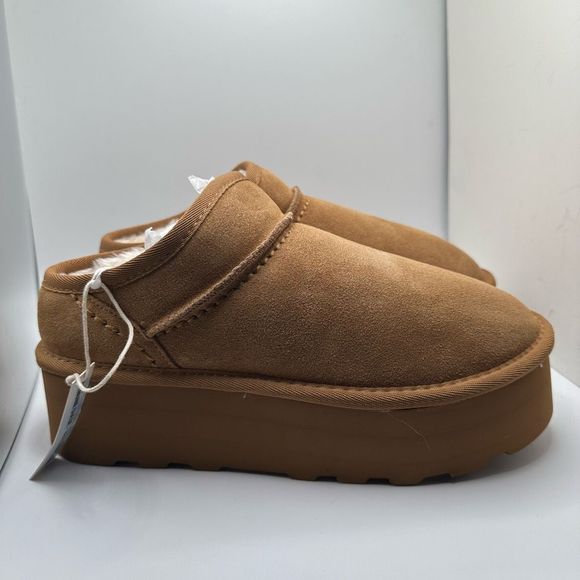 CUSHIONAIRE Women's Genuine Suede Cozy Mule Platform +Memory Foam 8.5 CHESNUT - Picture 1 of 8